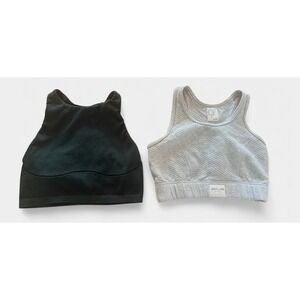 Aerie Offline Sports Bra Set 2 Gray Coffee Run Dark Green Seamless Waffle Small